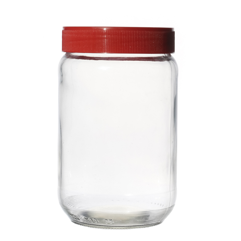 Vente chaude boisson en verre personnalisé pour miel de verre en verre d'emballage alimentaire avec couvercles rouges en plastique
