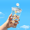 Tasses à boissons en verre imprimées de 450 ml avec pailles pour étudiants