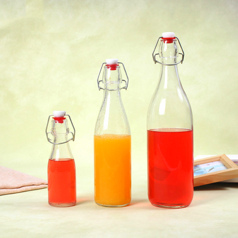 Bouteilles de boissons en verre de 250 ml en gros, bouteilles de lait d'eau avec couvercles pivotants